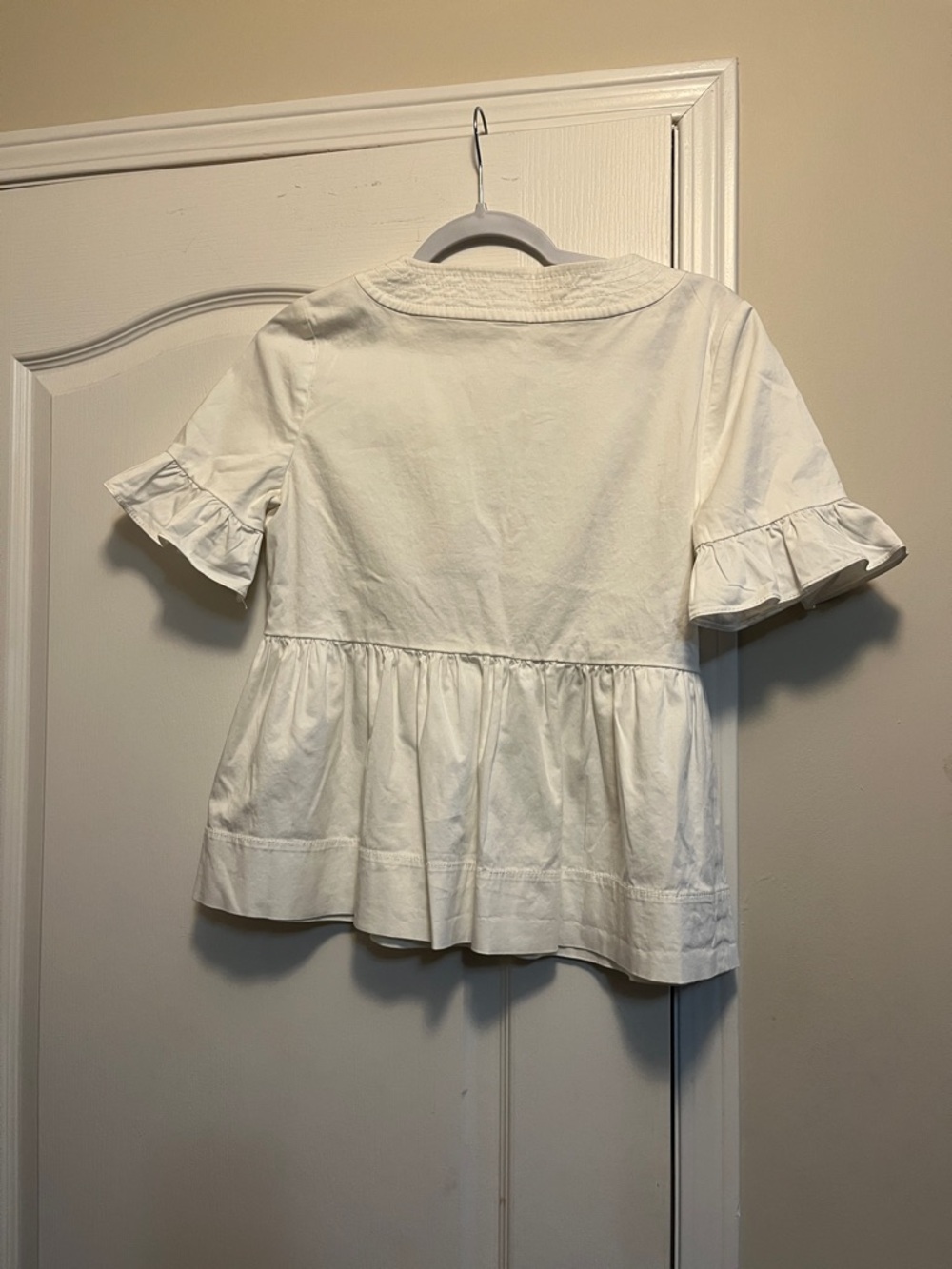 kate spade White Peplum Ruffle Sleeve Cotton Blouse - Picture 3 of 3